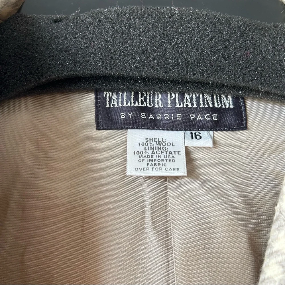 Tailleur Platinum by Barrie Pace Vintage 100% Wool Blazer Houndstooth Cream 16